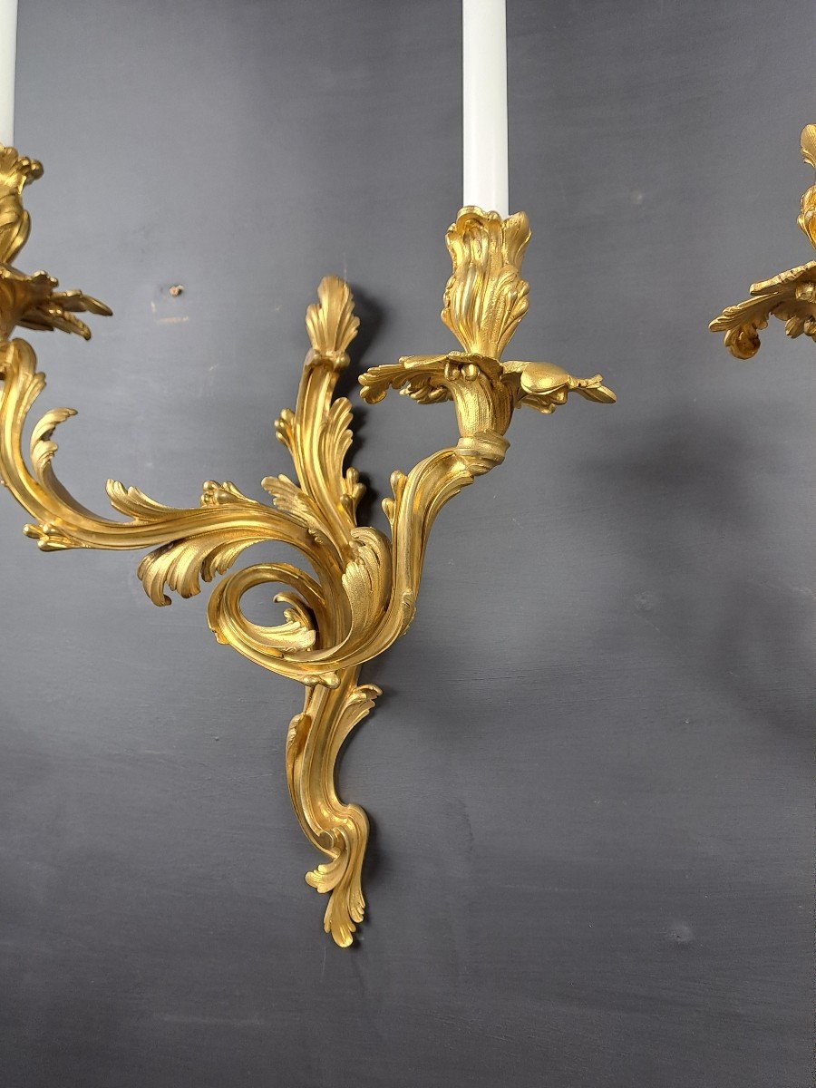 Pair Of Rocaille Wall Lights In Gilt Bronze-photo-3