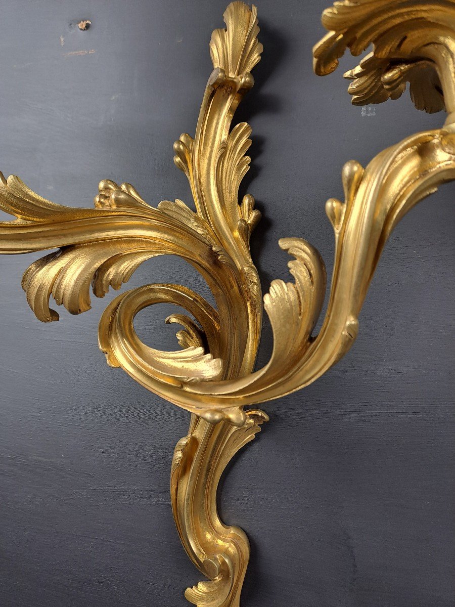 Pair Of Rocaille Wall Lights In Gilt Bronze-photo-4