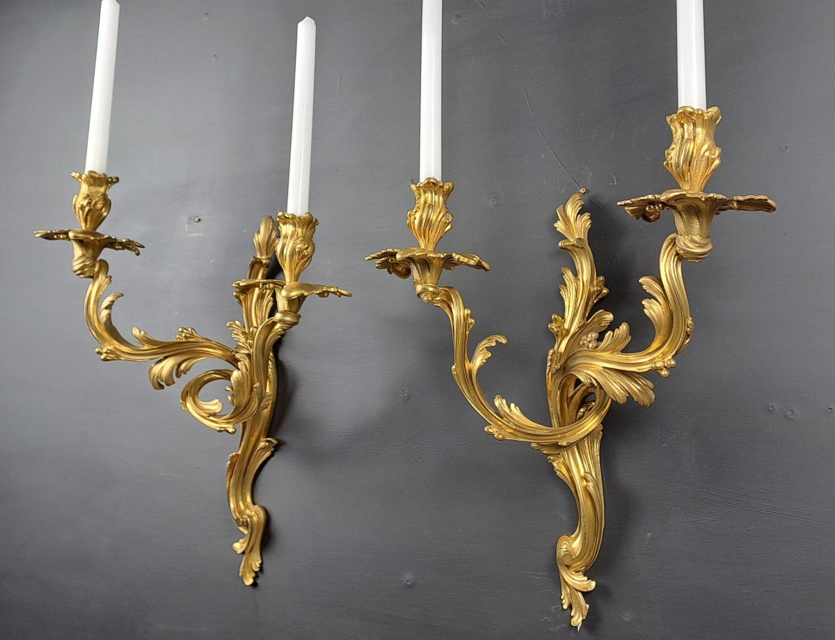 Pair Of Rocaille Wall Lights In Gilt Bronze-photo-6