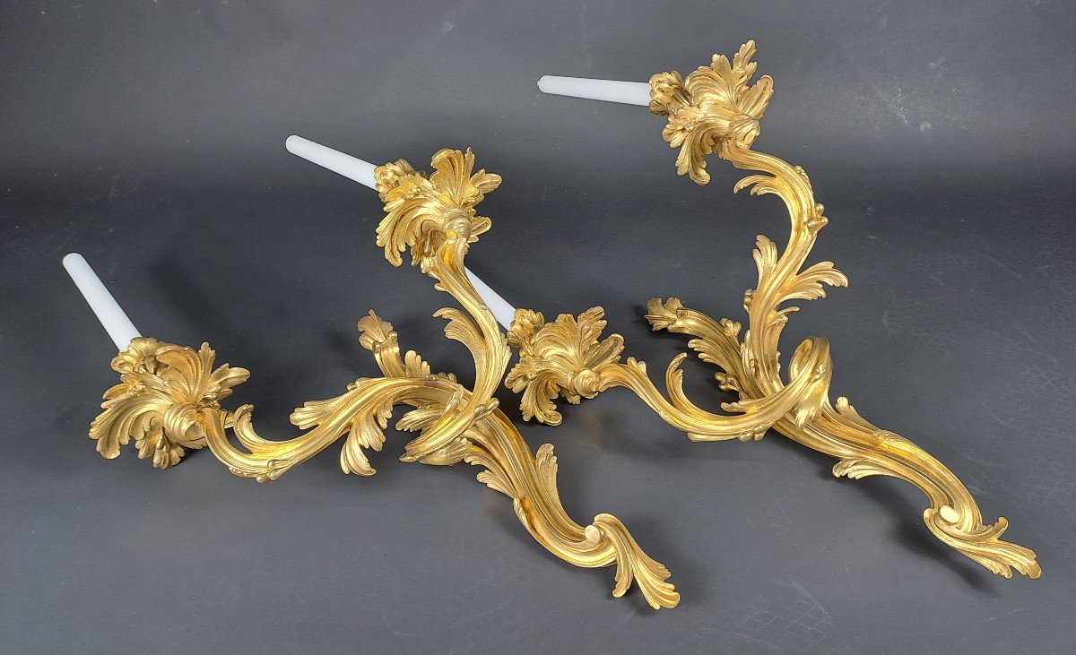 Pair Of Rocaille Wall Lights In Gilt Bronze-photo-7