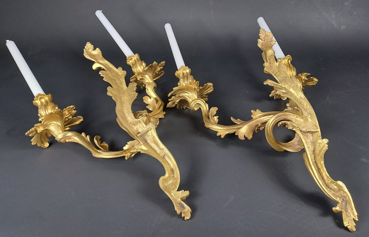 Pair Of Rocaille Wall Lights In Gilt Bronze-photo-8