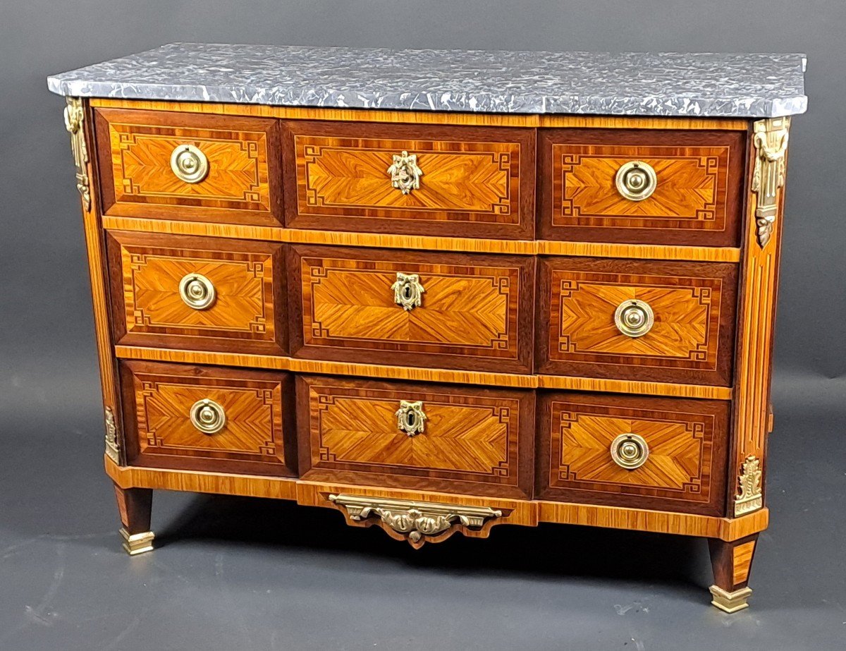 Importante Commode Louis XVI à la Grecque Estampillée MF Roht Et poinçon de jurande-photo-2