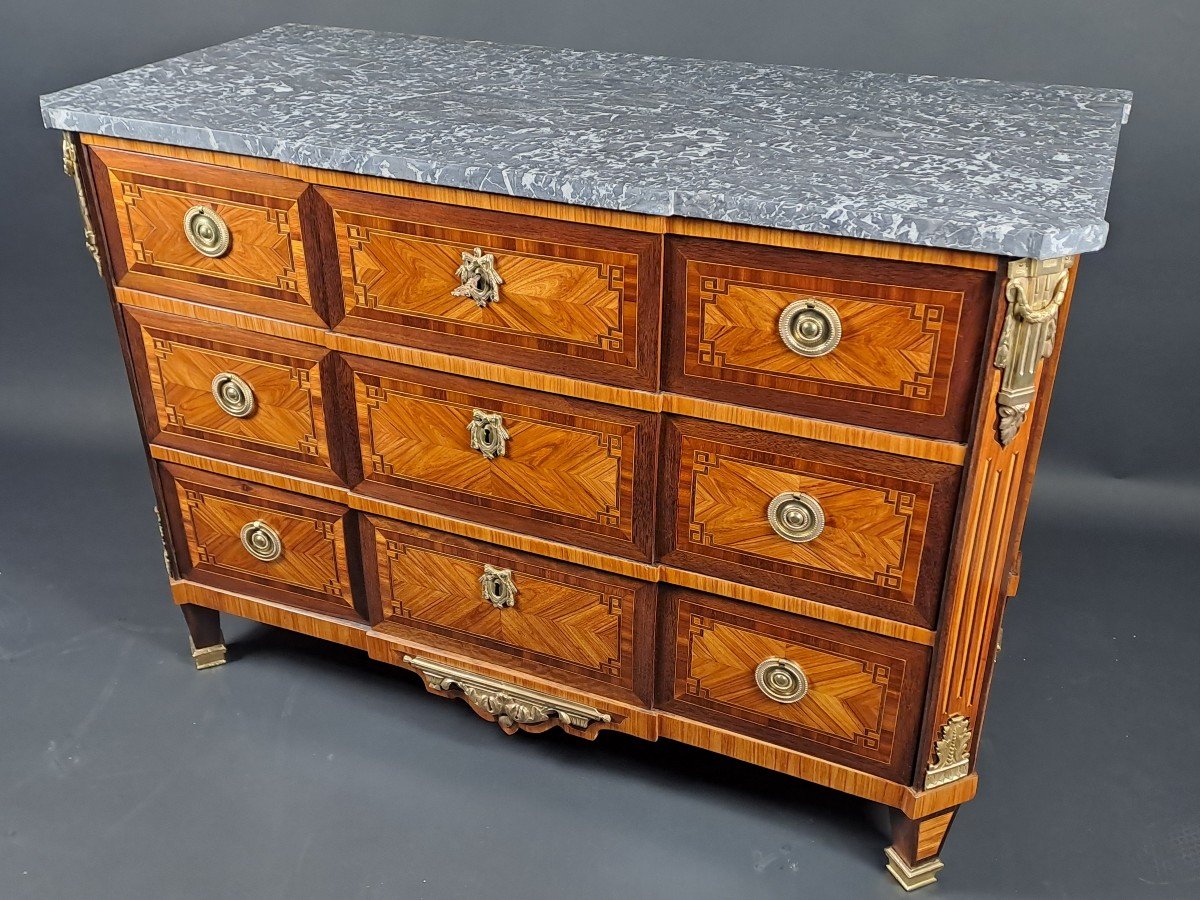 Importante Commode Louis XVI à la Grecque Estampillée MF Roht Et poinçon de jurande-photo-1