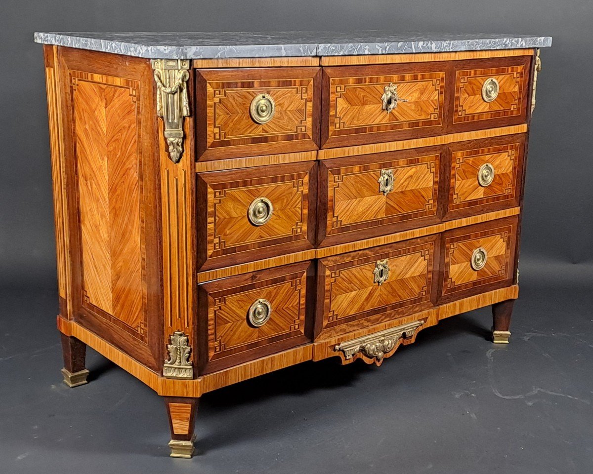 Importante Commode Louis XVI à la Grecque Estampillée MF Roht Et poinçon de jurande-photo-6