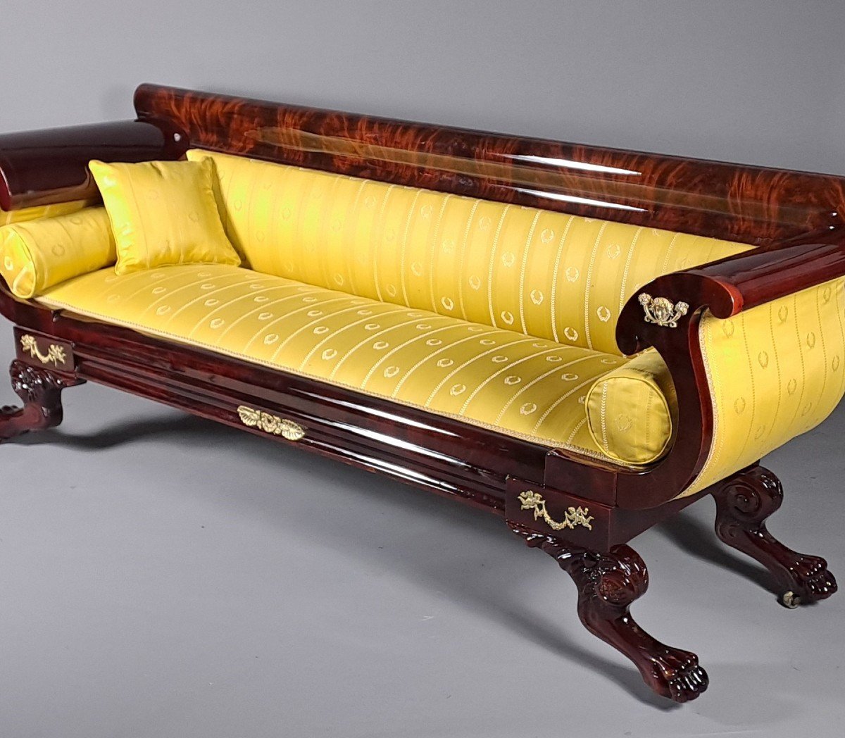 Large Biedermeier Sofa / Banquette In Burl Mahogany-photo-7