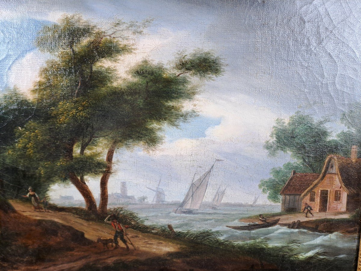 Huile Sur Toile - Ecole Hollandaise Du 18ème Siècle - à l'Approche De La Tempête-photo-2