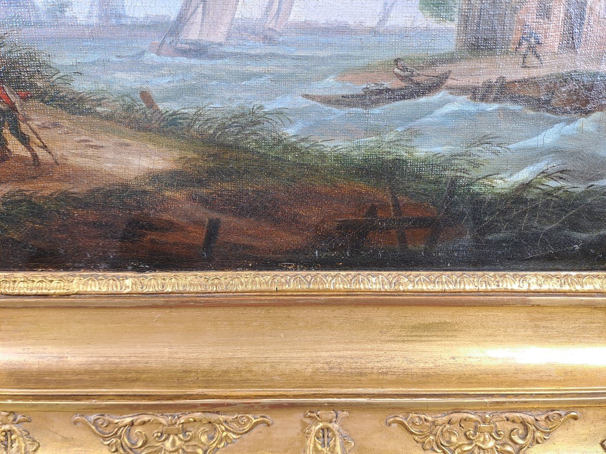 Huile Sur Toile - Ecole Hollandaise Du 18ème Siècle - à l'Approche De La Tempête-photo-3