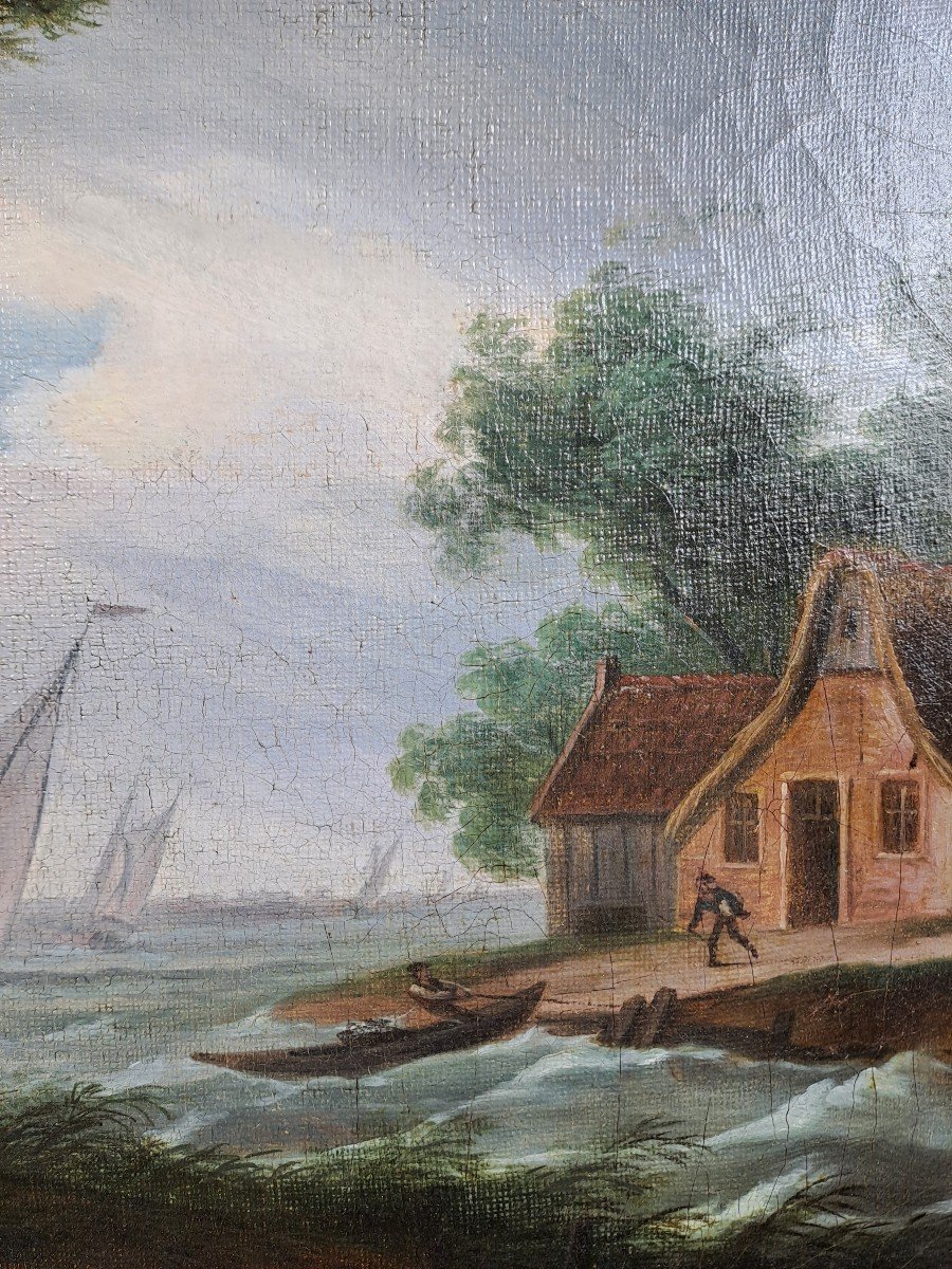 Huile Sur Toile - Ecole Hollandaise Du 18ème Siècle - à l'Approche De La Tempête-photo-3