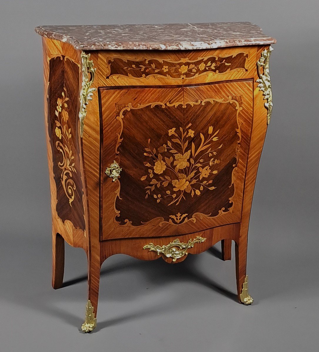 Meuble d'Appui De Style Louis XV En Marquèterie Et Bronze Doré-photo-2