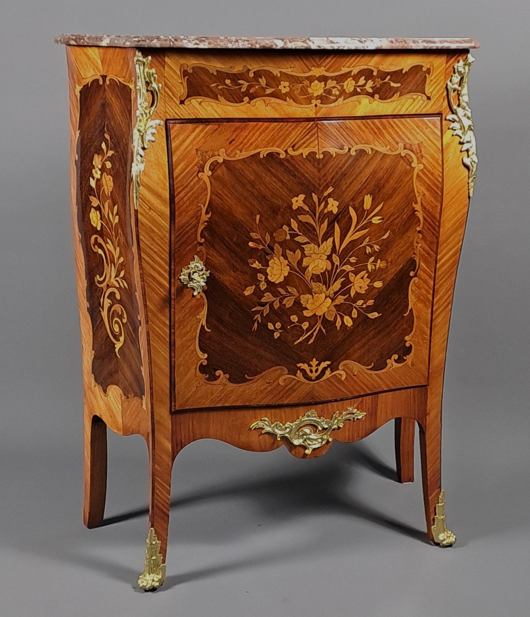 Meuble d'Appui De Style Louis XV En Marquèterie Et Bronze Doré-photo-3