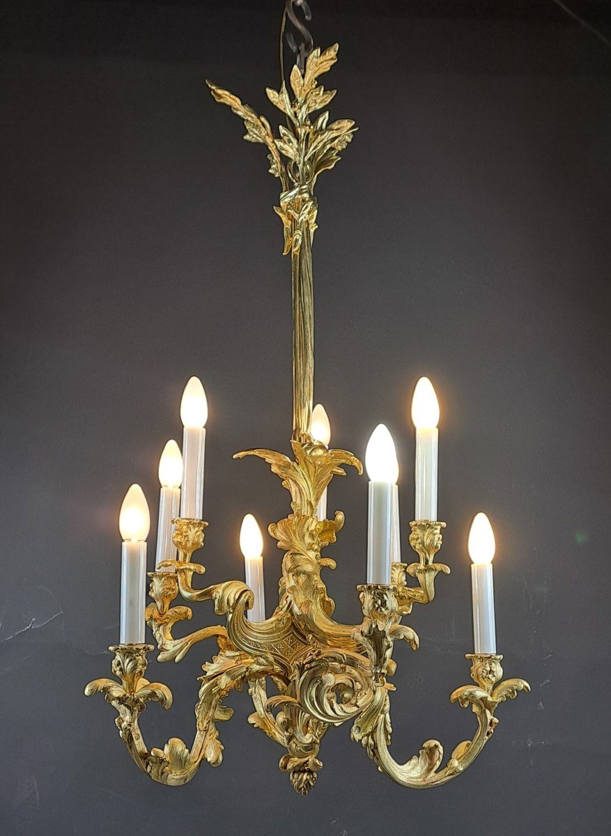 Lustre Rocaille De Style Louis XV En Bronze Doré - 9 Feux-photo-2