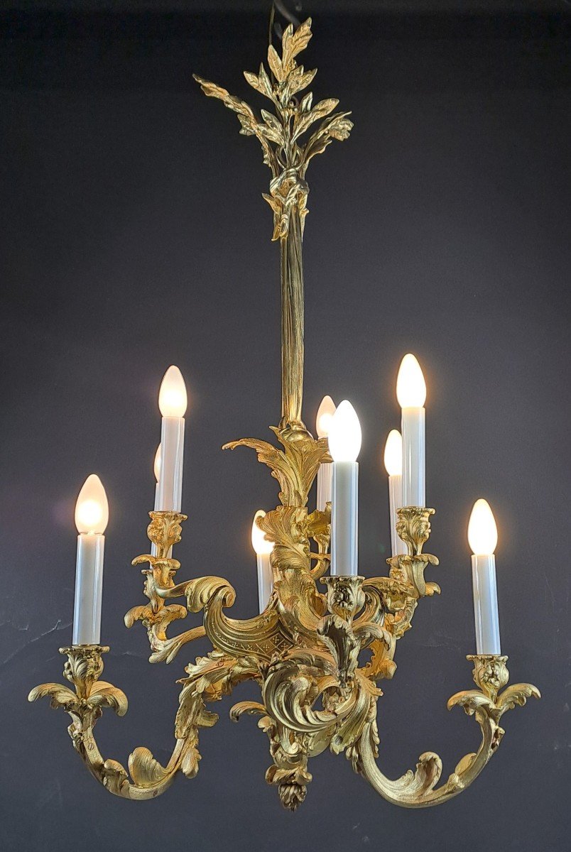 Lustre Rocaille De Style Louis XV En Bronze Doré - 9 Feux-photo-3