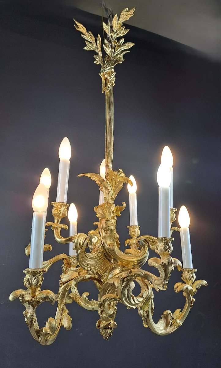 Lustre Rocaille De Style Louis XV En Bronze Doré - 9 Feux-photo-4