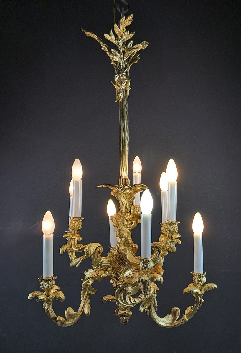 Lustre Rocaille De Style Louis XV En Bronze Doré - 9 Feux-photo-1