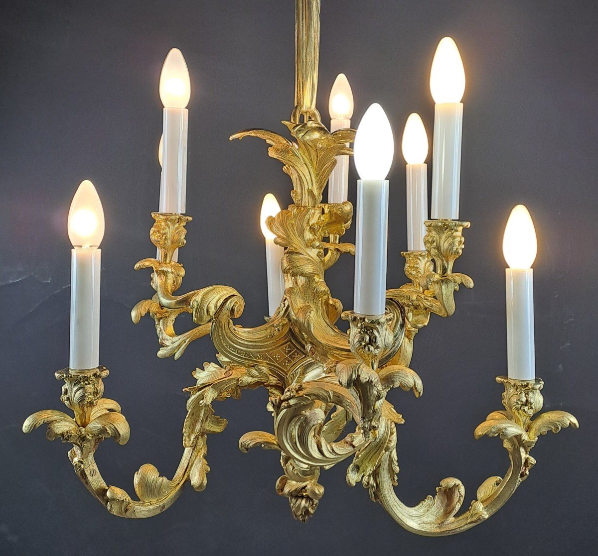 Lustre Rocaille De Style Louis XV En Bronze Doré - 9 Feux-photo-3