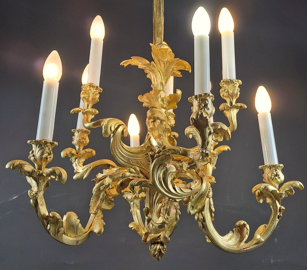 Lustre Rocaille De Style Louis XV En Bronze Doré - 9 Feux-photo-6