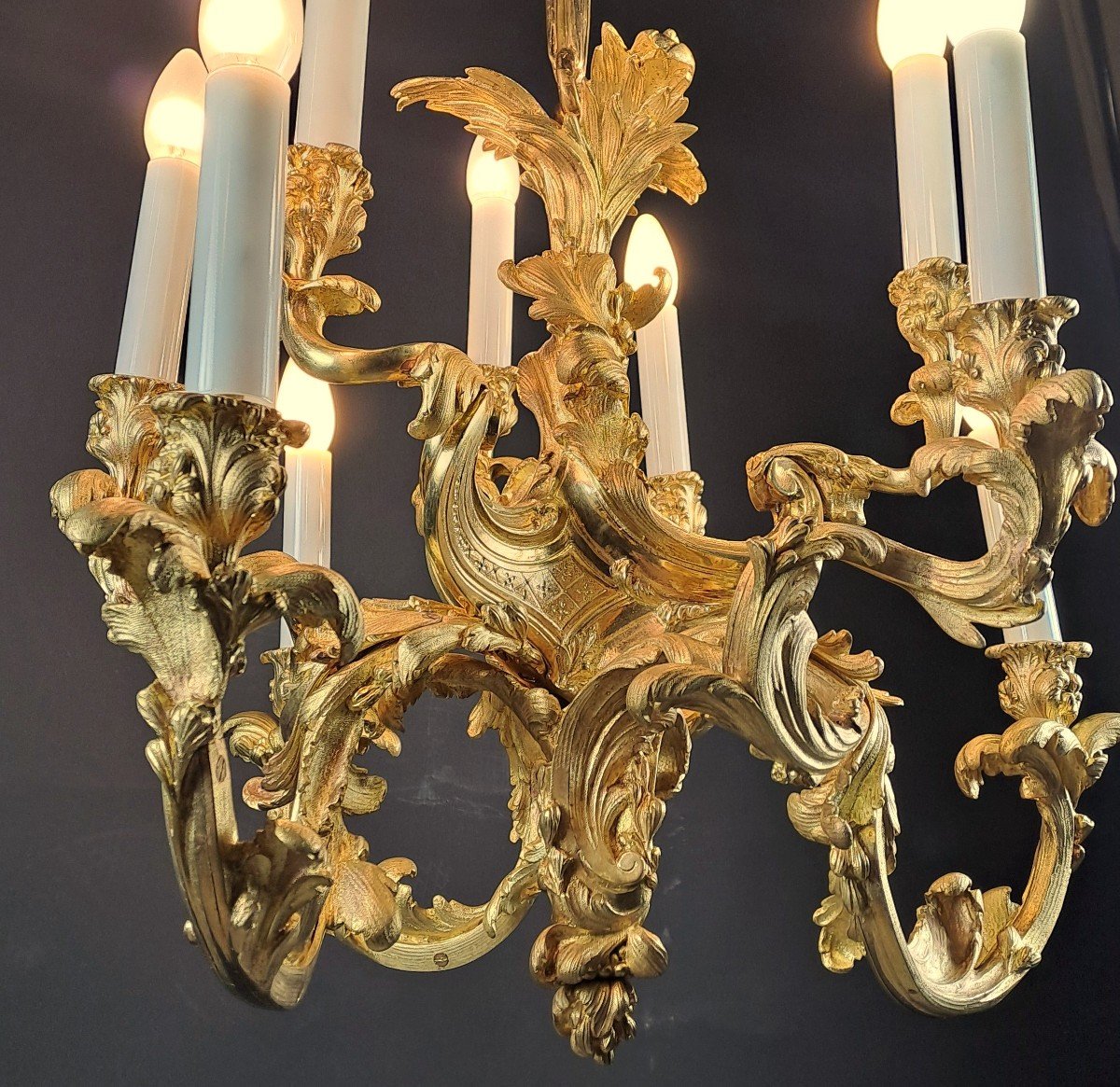 Lustre Rocaille De Style Louis XV En Bronze Doré - 9 Feux-photo-7