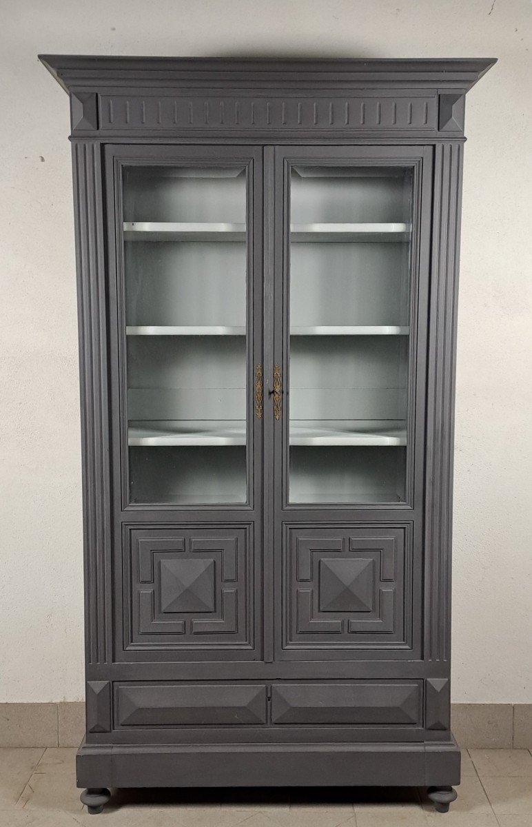 19th Century Bookcase In Grey Lacquered Wood -photo-2