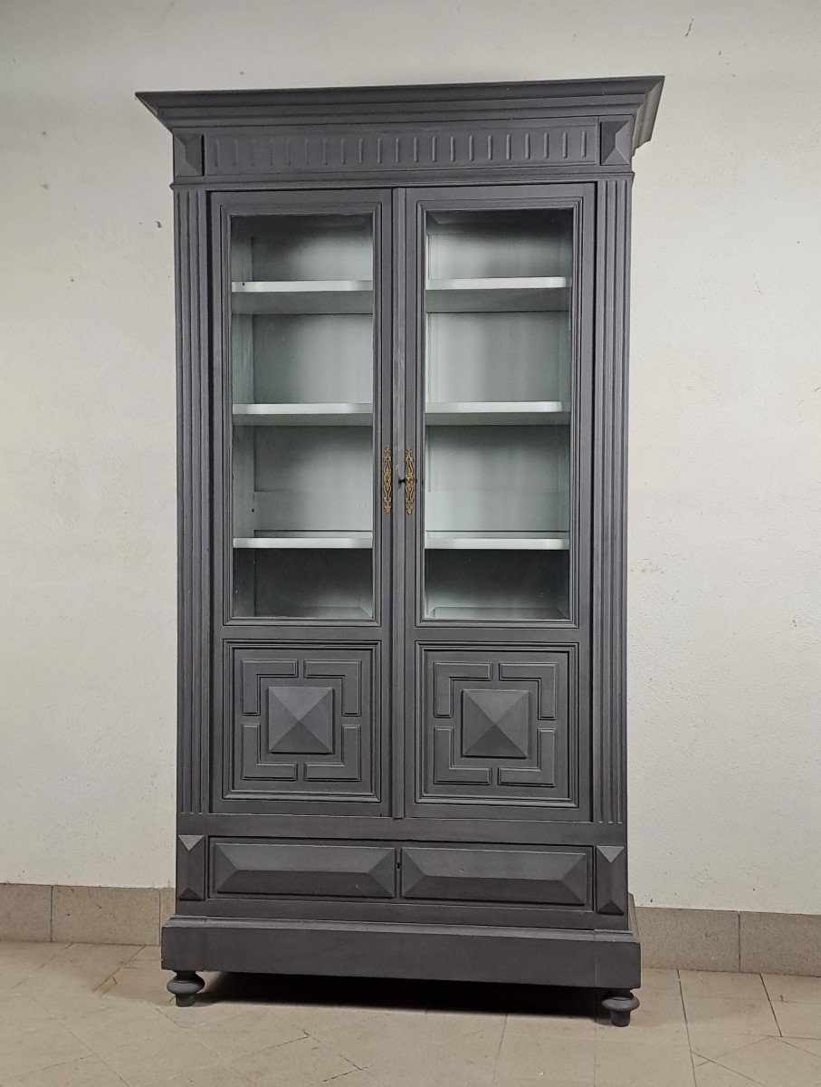 19th Century Bookcase In Grey Lacquered Wood -photo-3