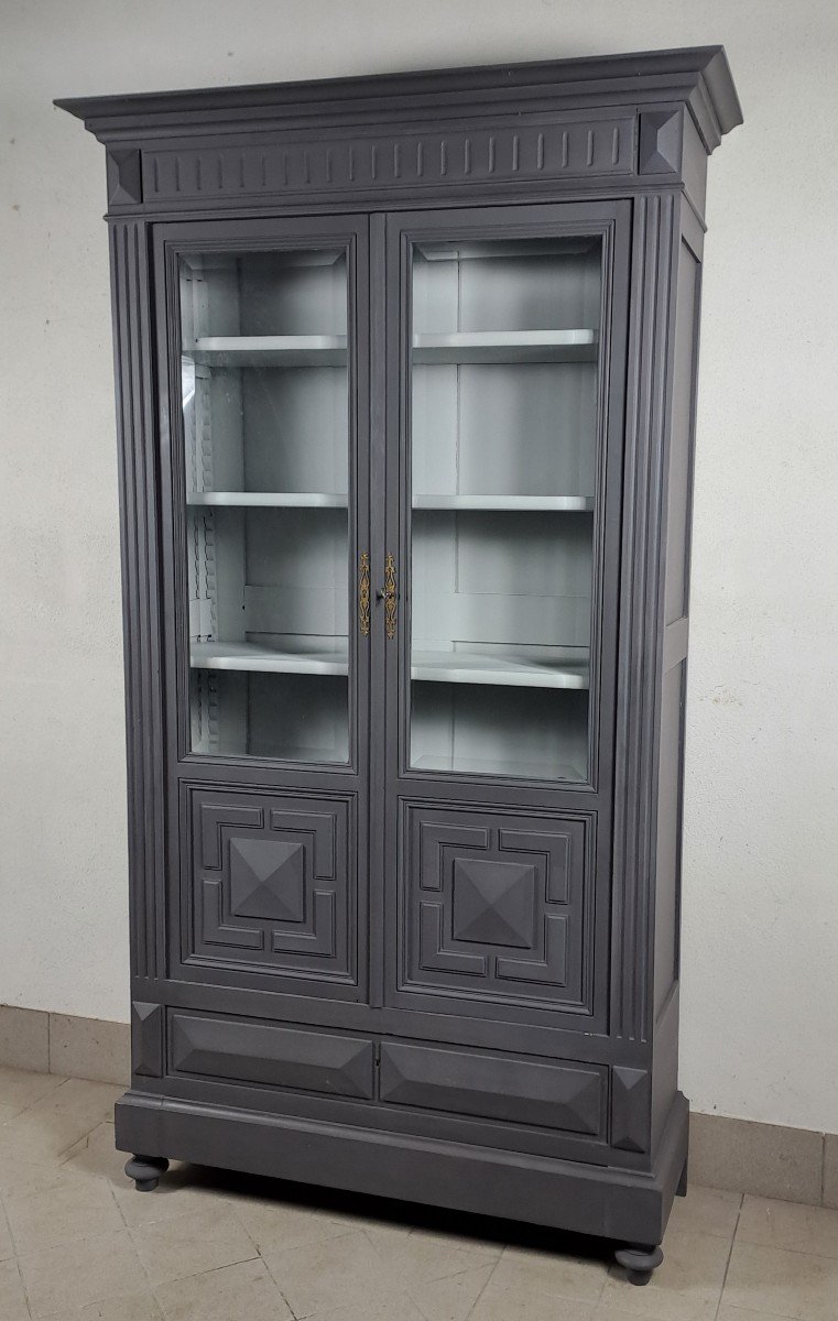 19th Century Bookcase In Grey Lacquered Wood -photo-4