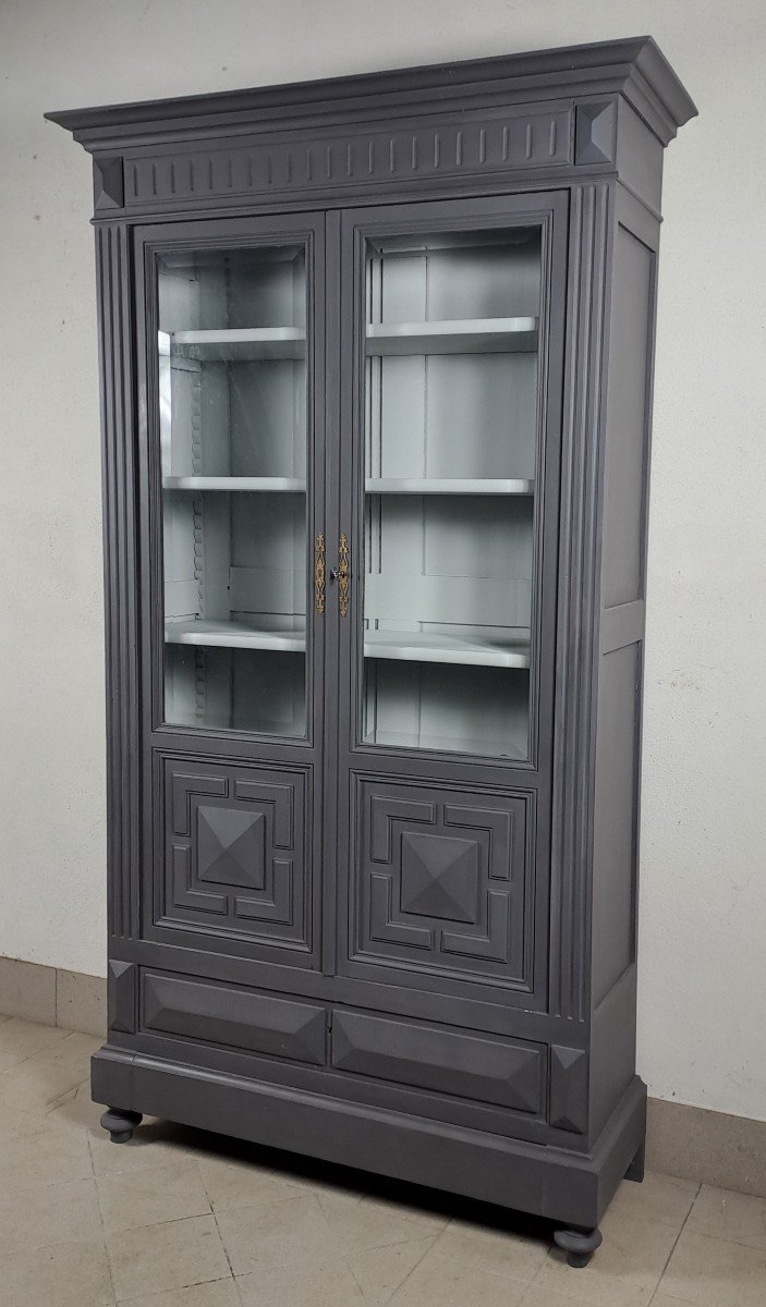 19th Century Bookcase In Grey Lacquered Wood -photo-1