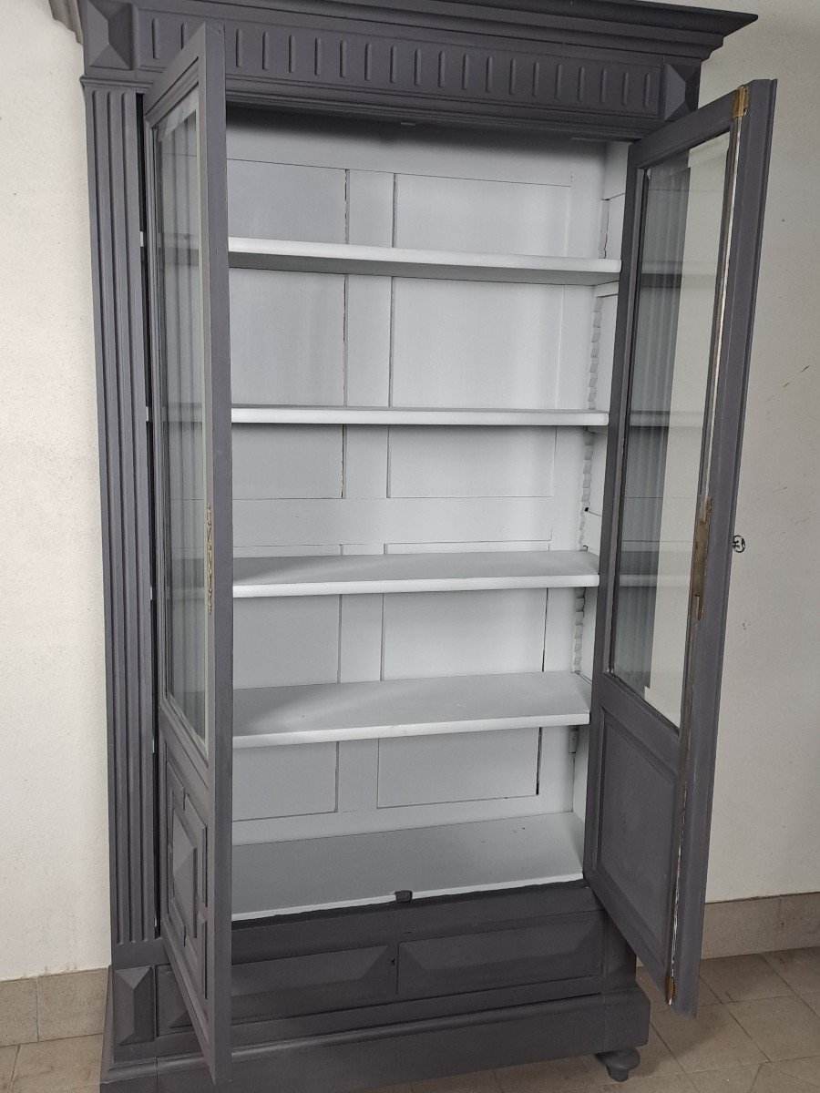 19th Century Bookcase In Grey Lacquered Wood -photo-2