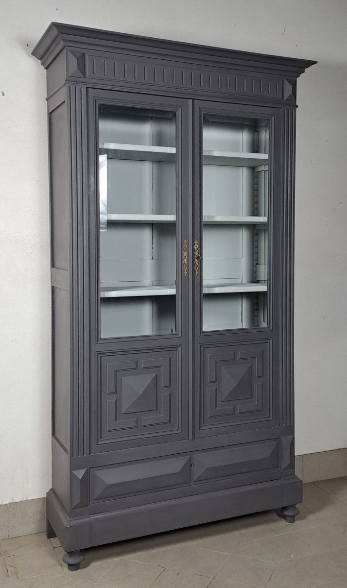 19th Century Bookcase In Grey Lacquered Wood -photo-3