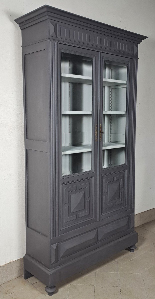 19th Century Bookcase In Grey Lacquered Wood -photo-4