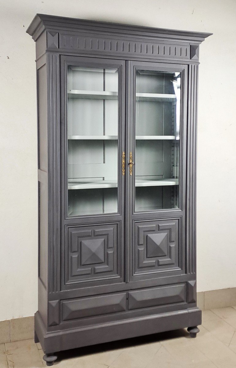 19th Century Bookcase In Grey Lacquered Wood 