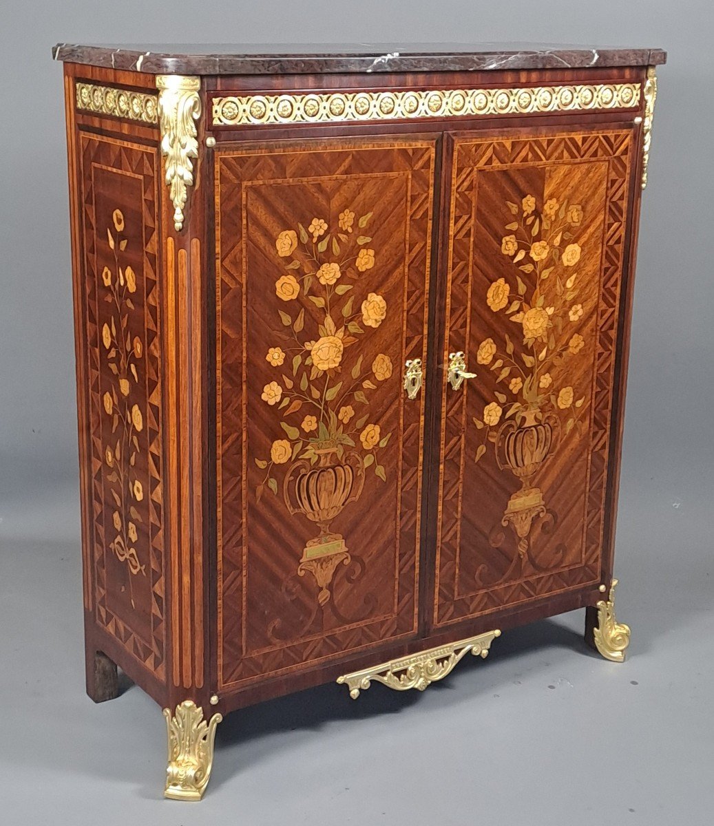 Napoleon III Cabinet In Floral Marquetry And Gilt Bronze-photo-2