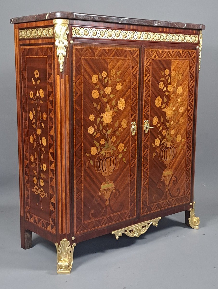 Napoleon III Cabinet In Floral Marquetry And Gilt Bronze-photo-4