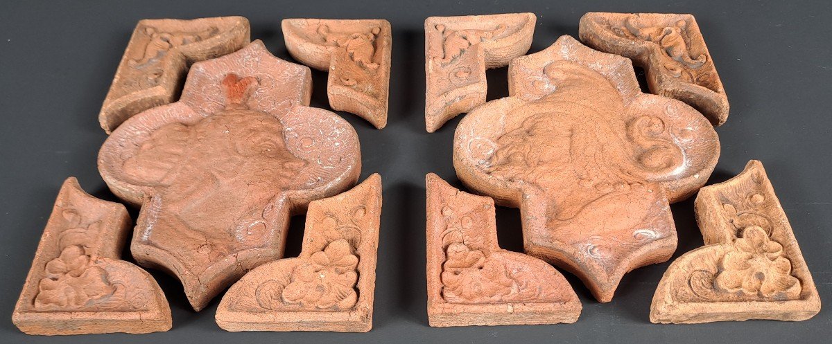 Rare Pair Of 15th Century Terracotta Tiles-photo-1