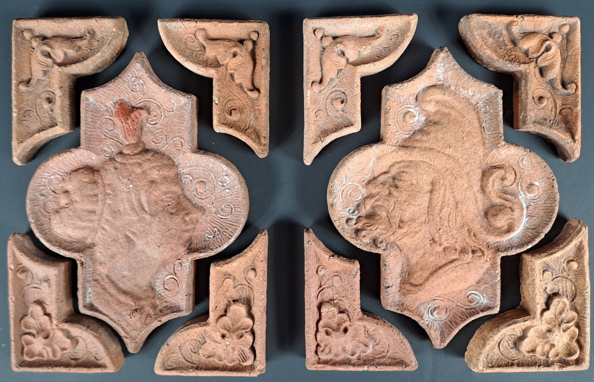 Rare Pair Of 15th Century Terracotta Tiles