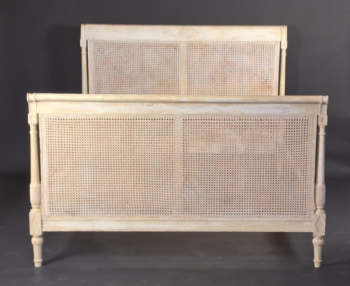 Directoire Style Bed In Lacquered Wood And Canework