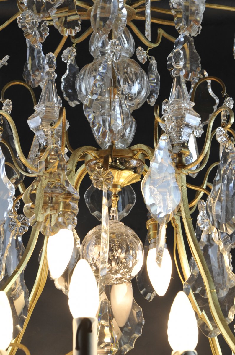 Large Cage Chandelier In Baccarat Crystal And Gilt Bronze - 22 Lights-photo-3