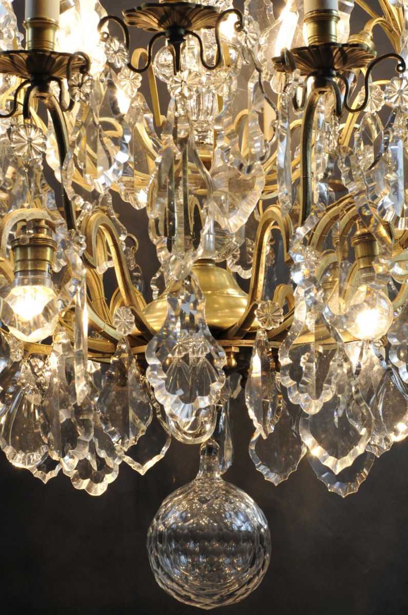 Large Cage Chandelier In Baccarat Crystal And Gilt Bronze - 22 Lights-photo-4