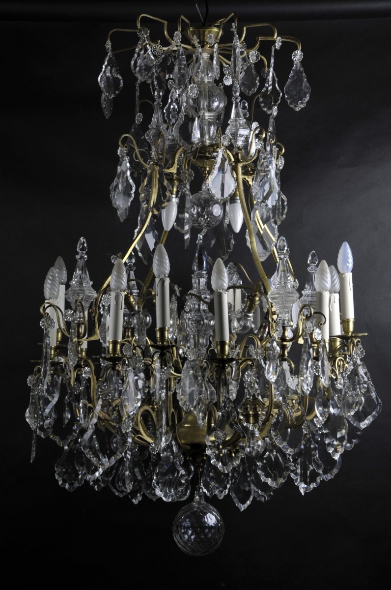 Large Cage Chandelier In Baccarat Crystal And Gilt Bronze - 22 Lights-photo-2