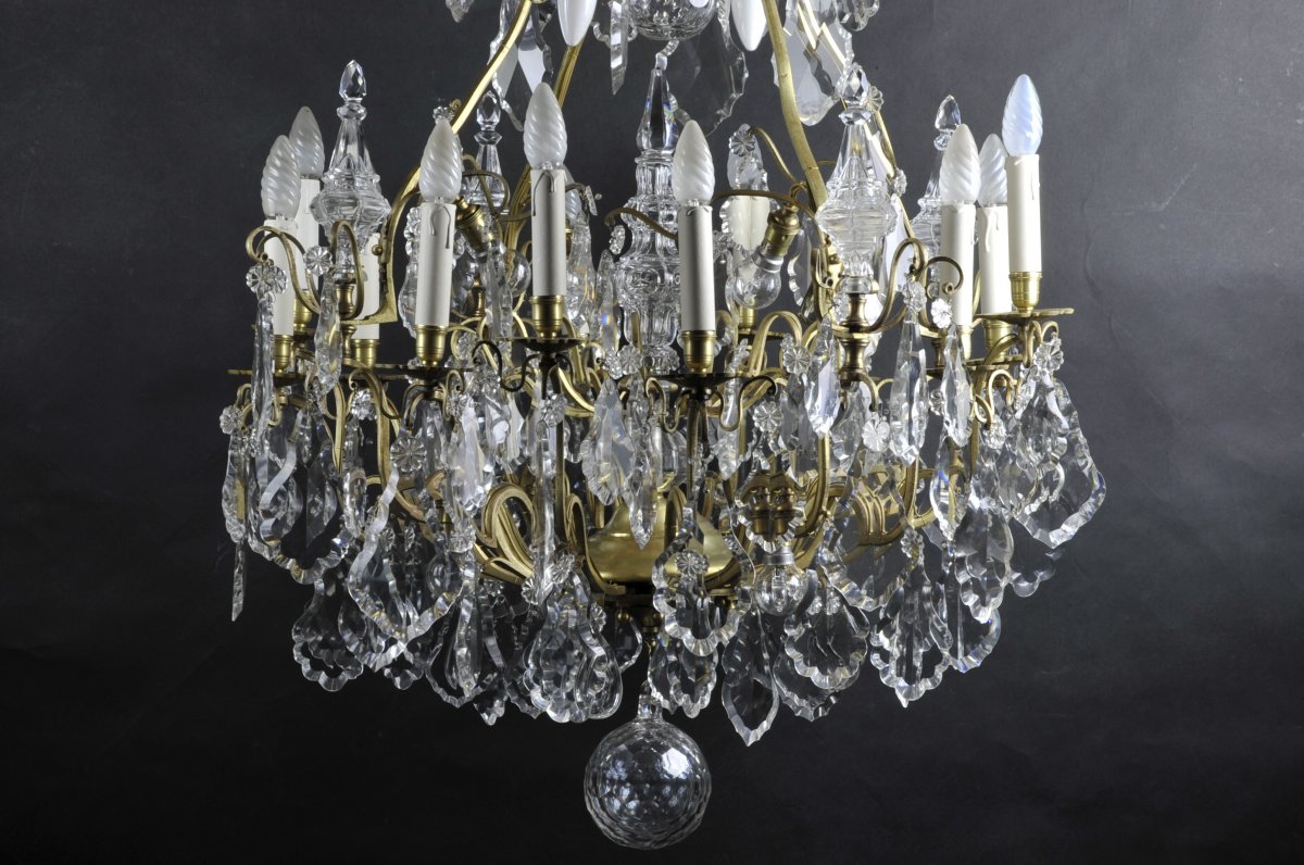 Large Cage Chandelier In Baccarat Crystal And Gilt Bronze - 22 Lights-photo-3