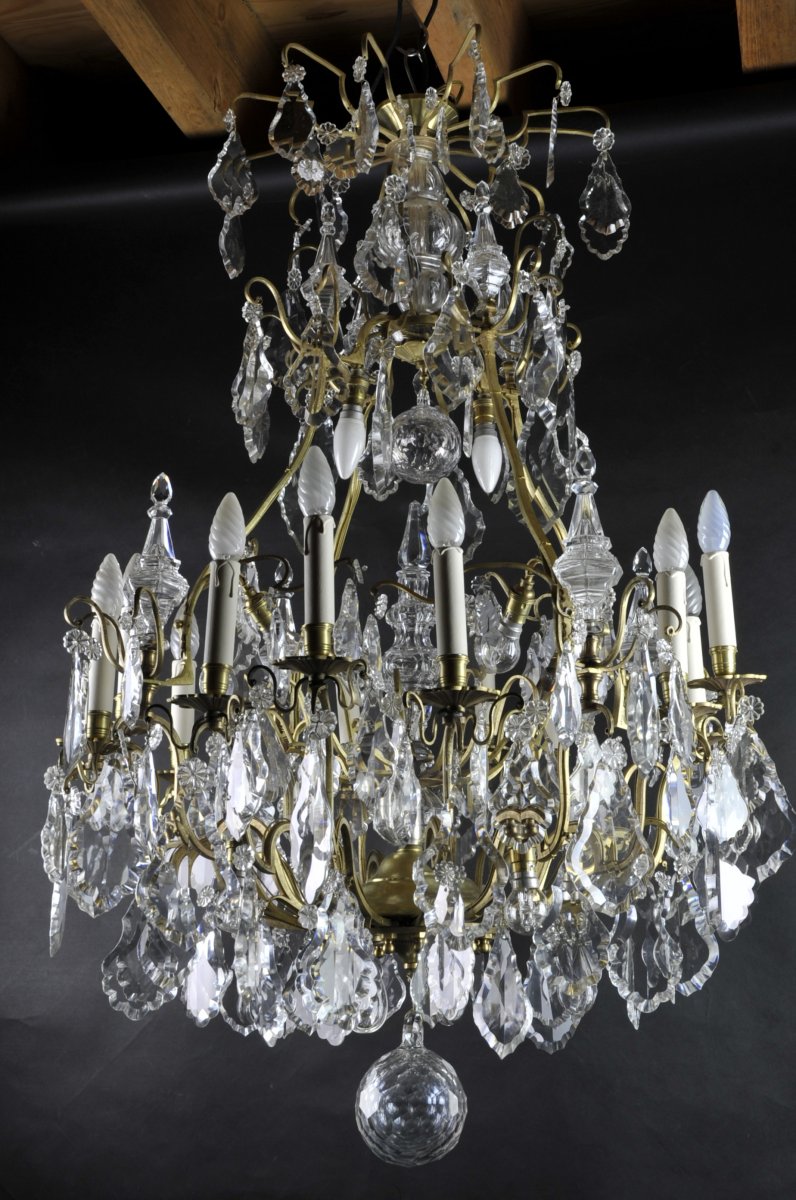 Large Cage Chandelier In Baccarat Crystal And Gilt Bronze - 22 Lights-photo-6