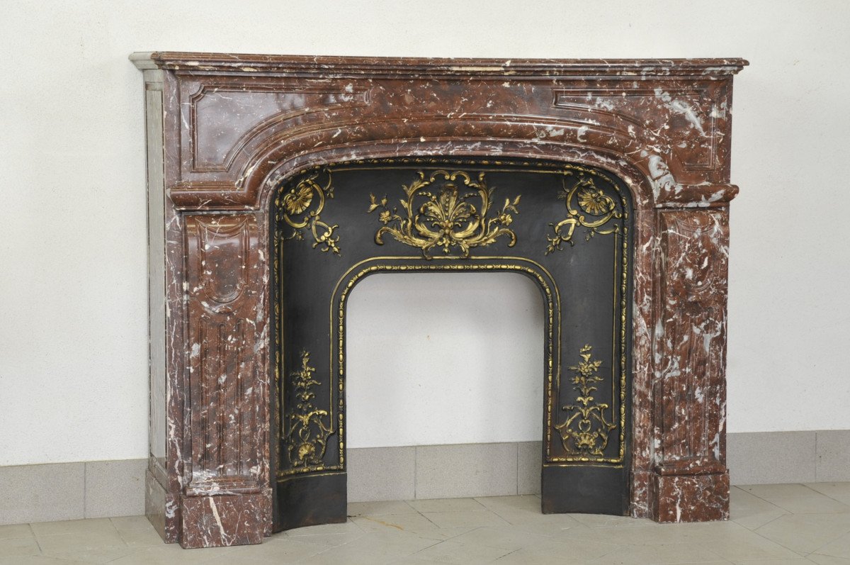 Important Louis XIV Style Fireplace In Royal Red Marble-photo-3