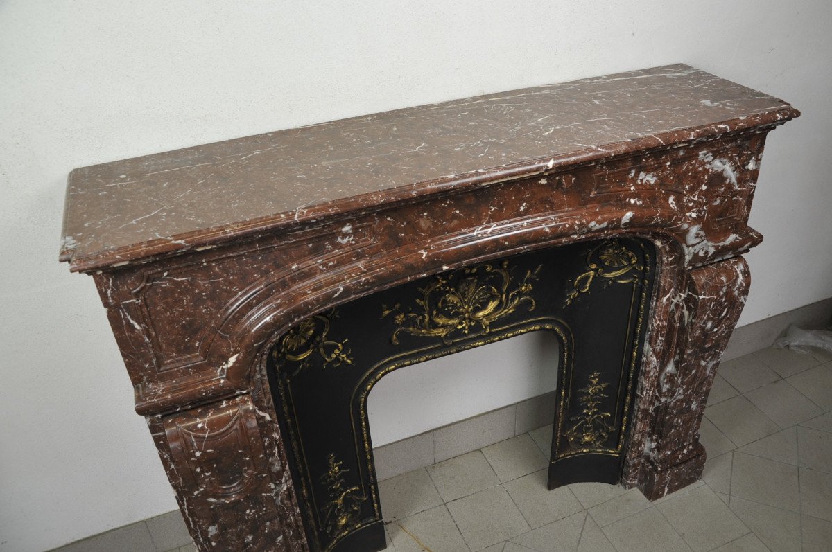 Important Louis XIV Style Fireplace In Royal Red Marble-photo-6