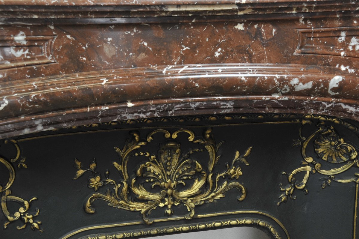 Important Louis XIV Style Fireplace In Royal Red Marble-photo-7