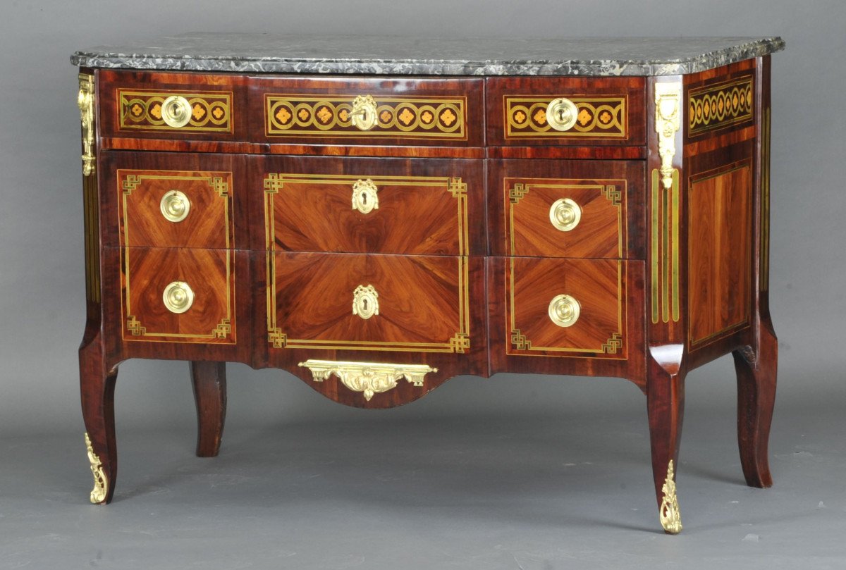 Large Commode Transition With Marquetry Of Quartefeuille-photo-4