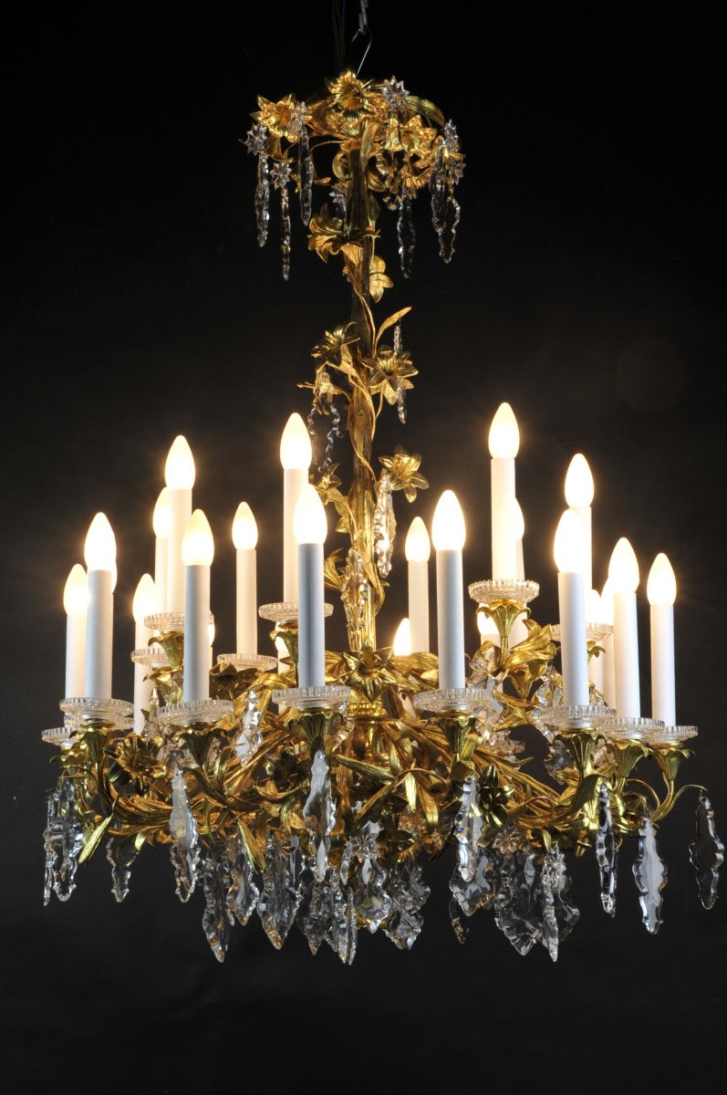 Important Chandelier 24 Lights In Ormolu And Crystal From The XIXth Century-photo-2