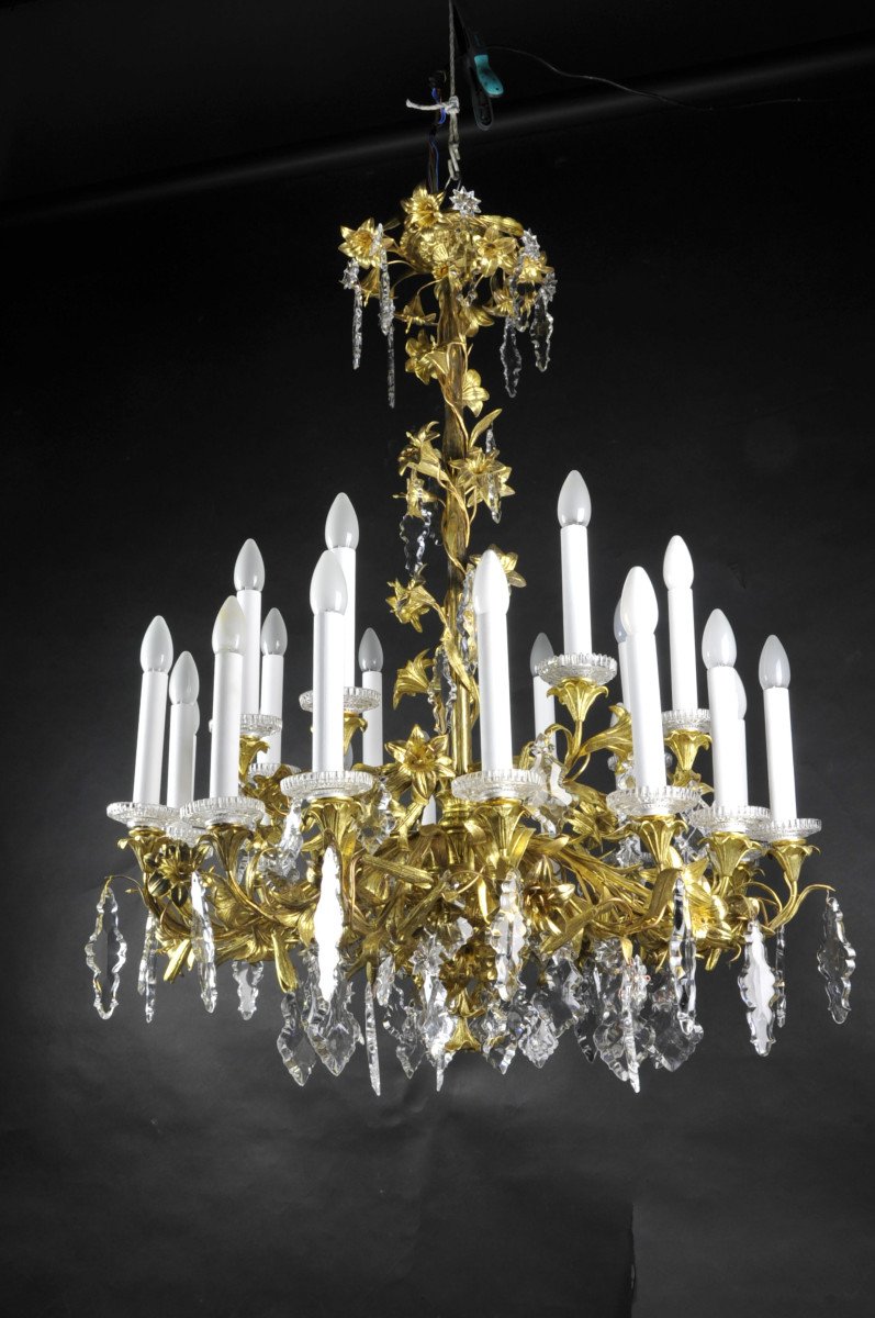 Important Chandelier 24 Lights In Ormolu And Crystal From The XIXth Century-photo-4