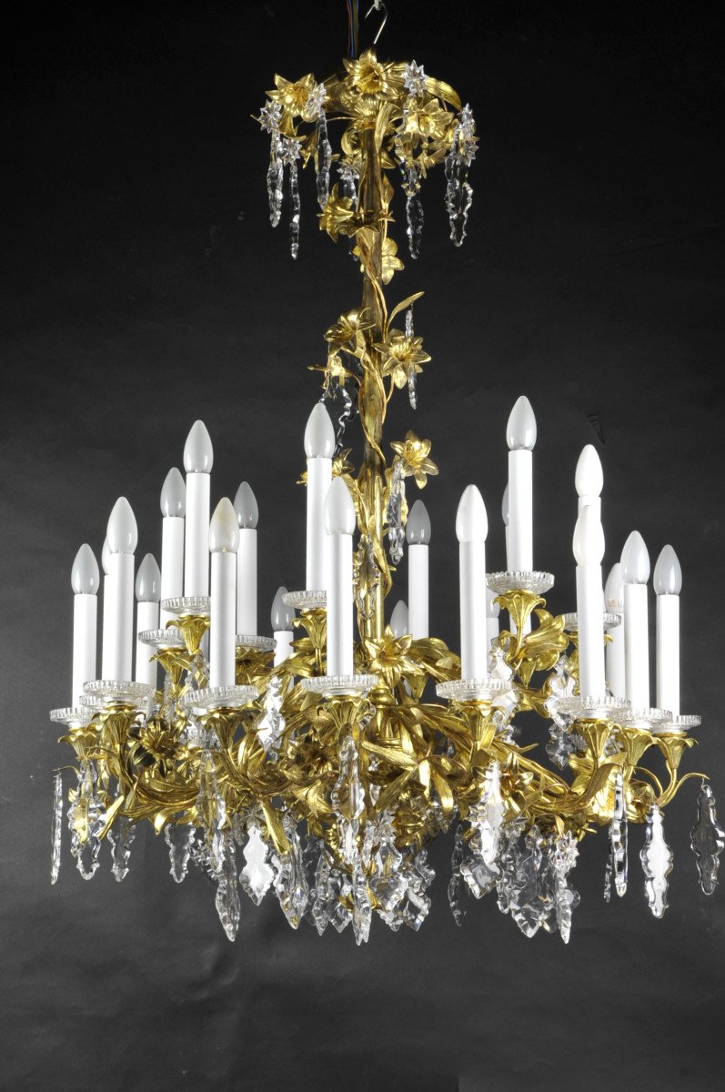 Important Chandelier 24 Lights In Ormolu And Crystal From The XIXth Century-photo-5