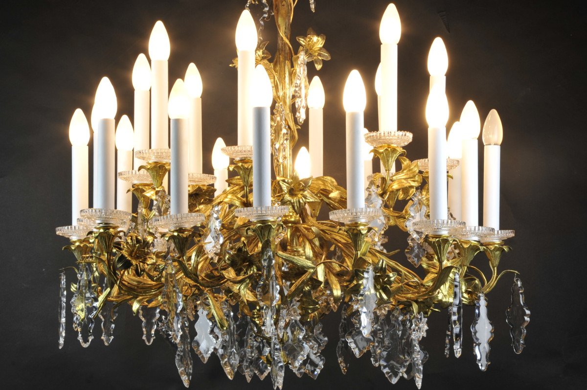 Important Chandelier 24 Lights In Ormolu And Crystal From The XIXth Century-photo-6