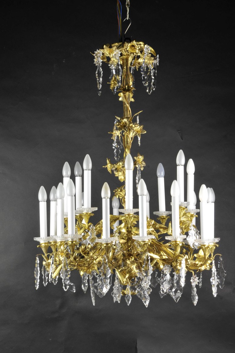 Important Chandelier 24 Lights In Ormolu And Crystal From The XIXth Century-photo-8