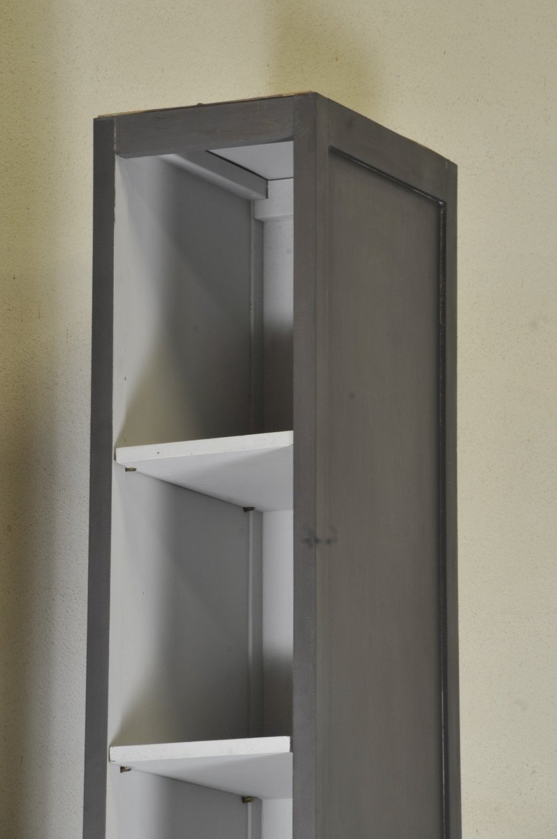 Pair Of High Columns Bookcases In Gray Patinated Wood-photo-6