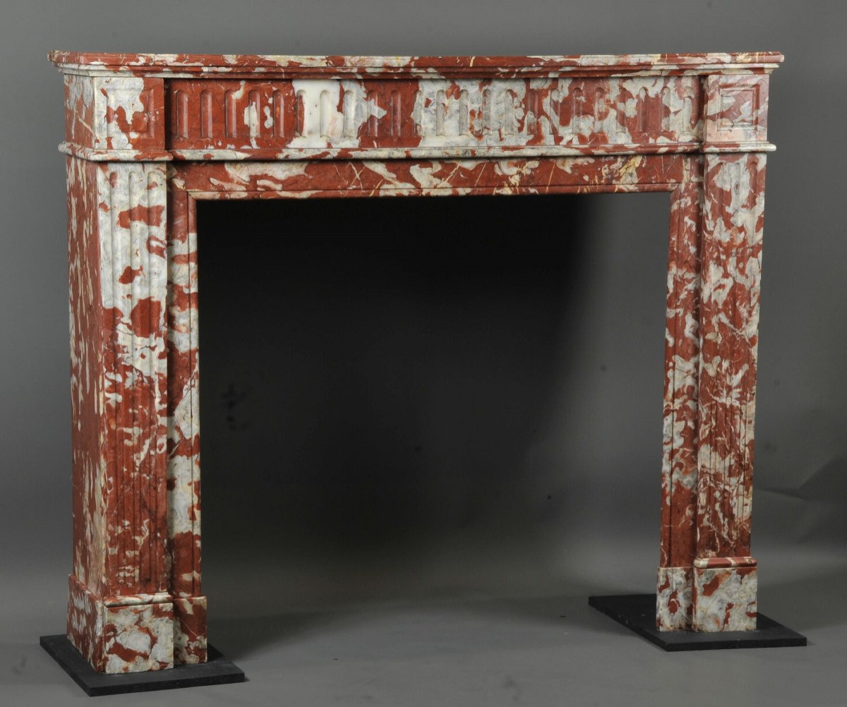 Louis XVI Style Fireplace In Red Marble From Languedoc